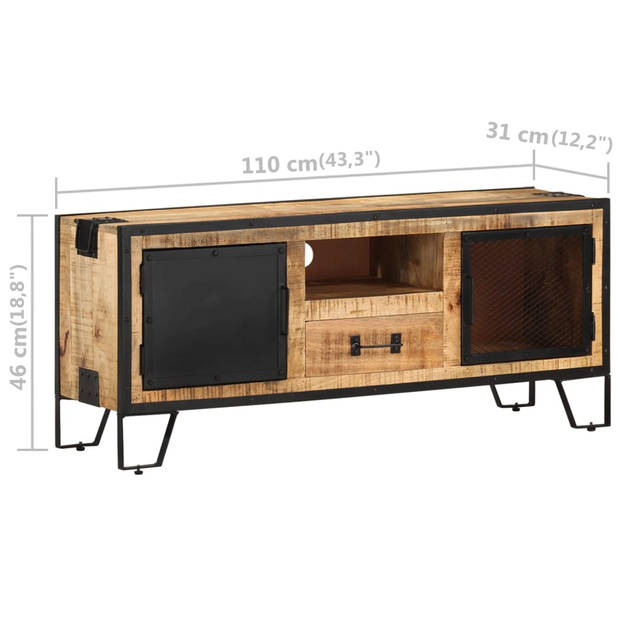 The Living Store Houten tv-kast Industriële stijl - 110 x 31 x 46 cm - Ruw mangohout - Opbergruimte