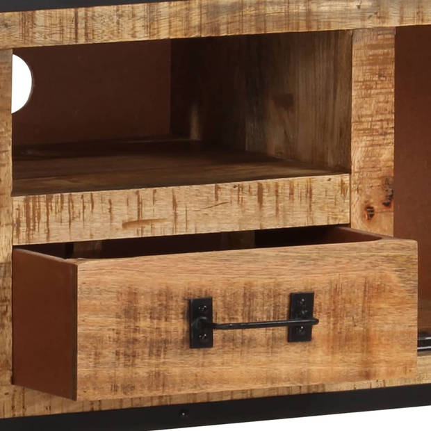 The Living Store Houten tv-kast Industriële stijl - 110 x 31 x 46 cm - Ruw mangohout - Opbergruimte