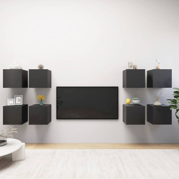 The Living Store Televisiekastenset - TV-meubel - 30.5 x 30 x 30 cm - Grijs - Bewerkt hout