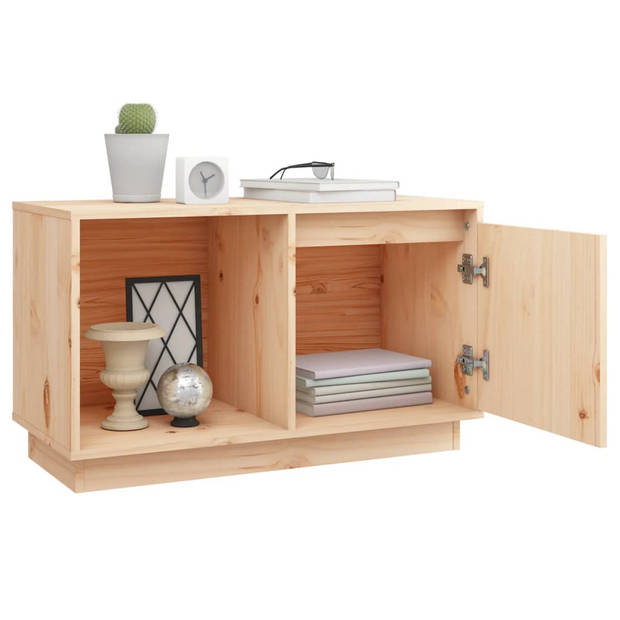 The Living Store Televisiemeubel Massief Grenenhout - TV-meubel 74x35x44 cm - Opbergruimte en Weergavefunctie