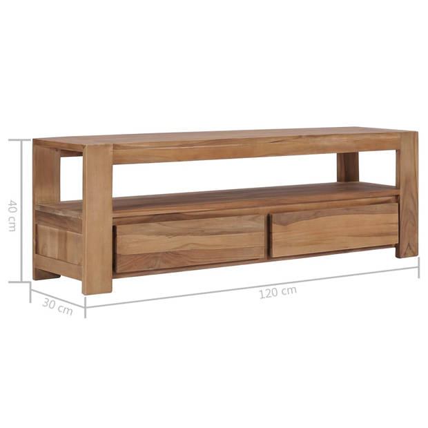 The Living Store TV-meubel Rustiek Teakhout - 120x30x40cm - Met 2 lades en 1 schap