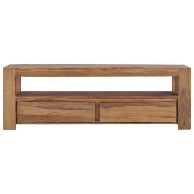 The Living Store TV-meubel Rustiek Teakhout - 120x30x40cm - Met 2 lades en 1 schap