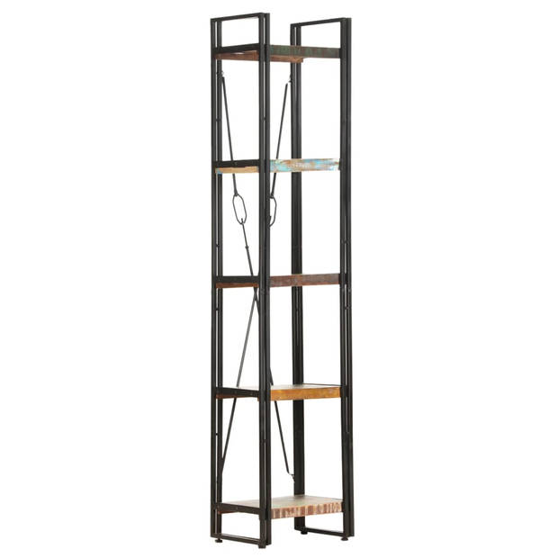 The Living Store Houten Boekenkast Retro 5-laags - 40x30x180cm - Gerecycled Hout en Staal