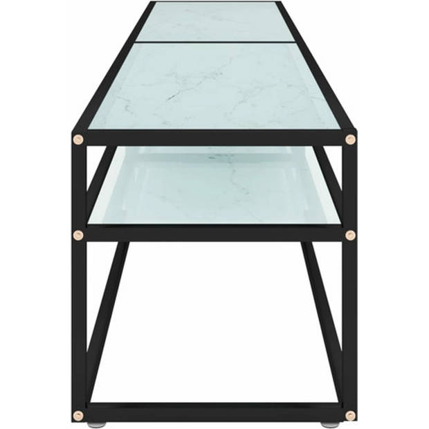 The Living Store Televisiekast s - Stereokast - 200x40x40.5 cm - Gehard glas - Zwart-wit marmer