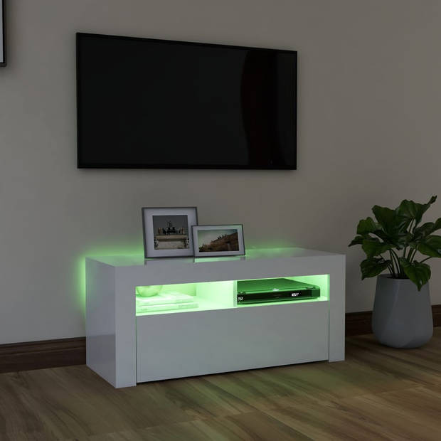 vidaXL Tv-meubel met LED-verlichting 90x35x40 cm hoogglans wit