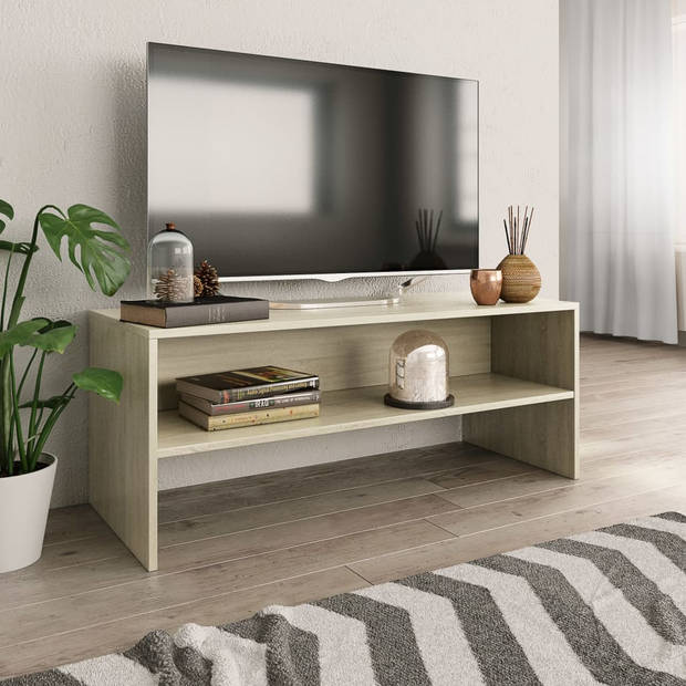 The Living Store Vintage TV-meubel - Bewerkt hout - 100x40x40 cm - Sonoma eiken