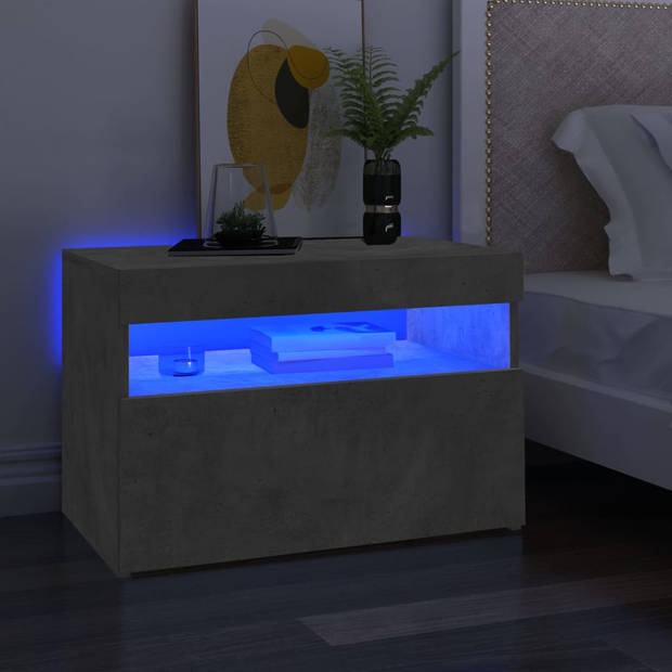 The Living Store TV-meubel Hifi-kasten - 60x35x40 cm - betongrijs - met RGB LED-verlichting