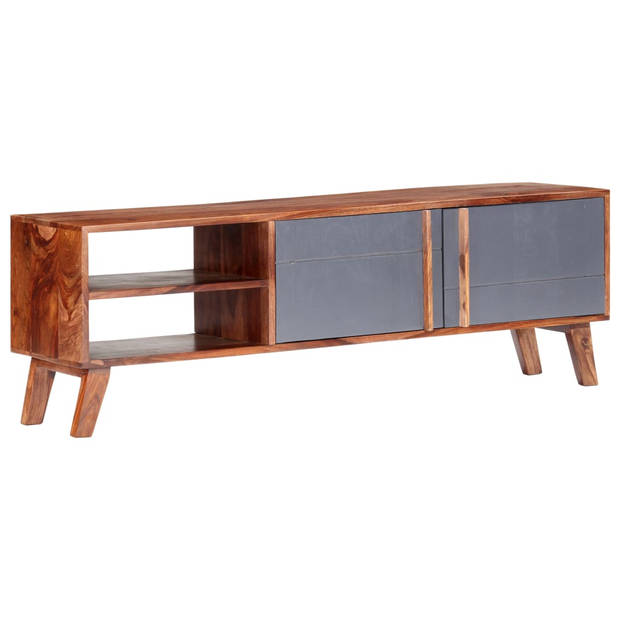 The Living Store Sheeshamhouten Televisiemeubel - Hifi-kast - 140 x 30 x 45 cm - Grijs en donkerhout