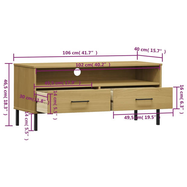 The Living Store OSLO TV-kast - 106 x 40 x 46.5 cm - Massief grenenhout - 2 lades