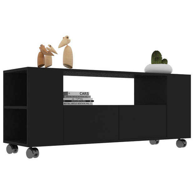 The Living Store tv-meubel klassieke stijl - 120 x 35 x 48 cm - zwart - bewerkt hout