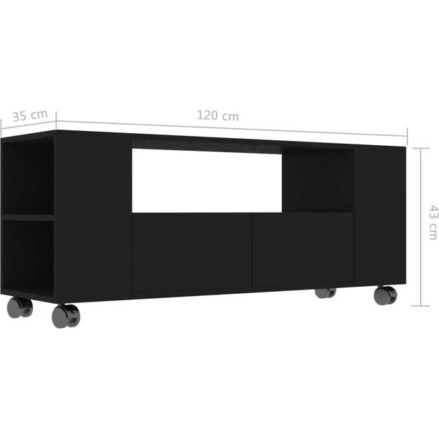 The Living Store tv-meubel klassieke stijl - 120 x 35 x 48 cm - zwart - bewerkt hout