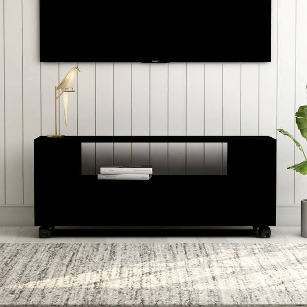 The Living Store tv-meubel klassieke stijl - 120 x 35 x 48 cm - zwart - bewerkt hout