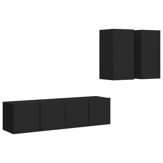 The Living Store televisiemeubelset - zwart spaanplaat - 2x 60x30x30 cm - 2x 30.5x30x60 cm - wandmontage