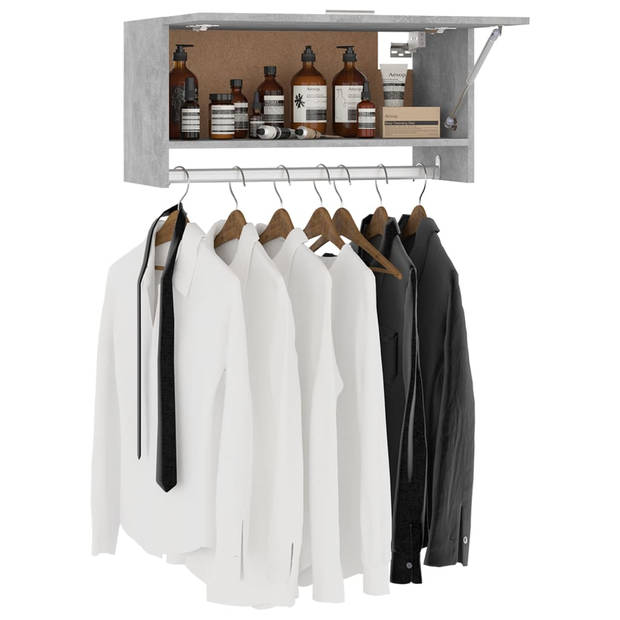 The Living Store Garderobekast Betongrijs 70x32.5x35 cm - Compacte hangkast met kledingstang