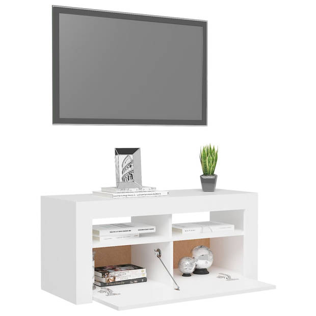 The Living Store - TV-meubel - Hifi-kast - 90x35x40 cm - LED-verlichting - wit