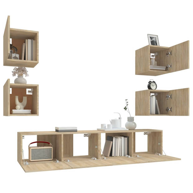 The Living Store Televisiemeubelset - 80 x 30 x 30 cm - 30.5 x 30 x 30 cm - Sonoma Eiken