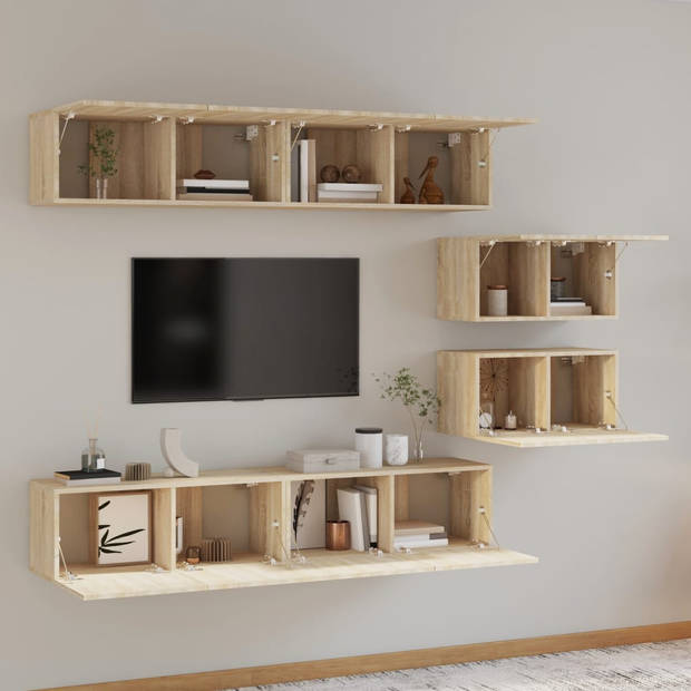 The Living Store Televisiemeubelset - Sonoma Eiken - 80 x 30 x 30 cm - 60 x 30 x 30 cm