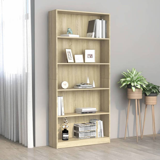 The Living Store Boekenkast - Sonoma eiken - 80x24x175 cm - 5-laags