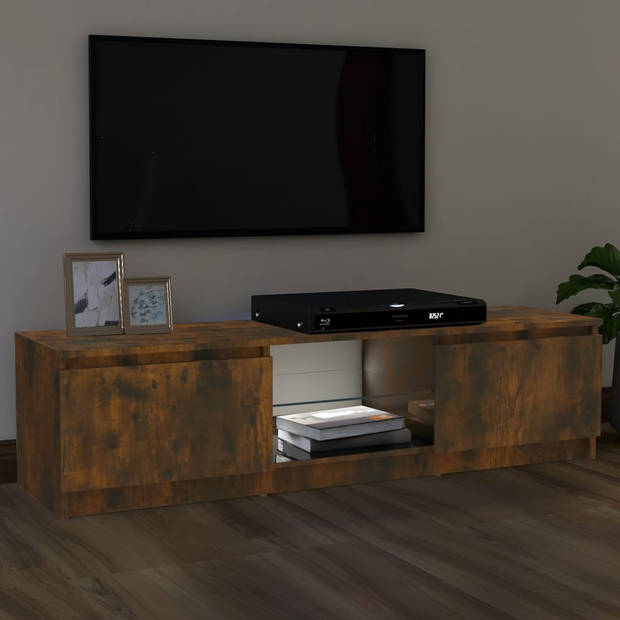 The Living Store TV-meubel - Kast met bewerkt hout en LED-verlichting - 120x30x35.5 cm - Gerookt eiken