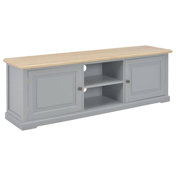 The Living Store TV-meubel - Grijs en houtkleur - 120 x 30 x 40 cm - Massief paulowniahout en MDF