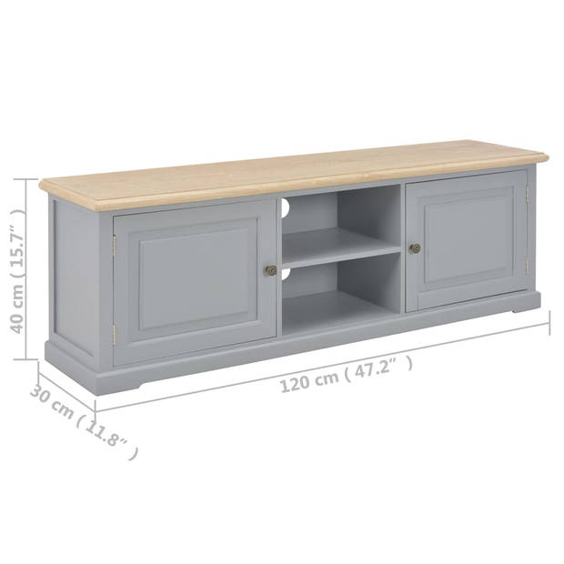 The Living Store TV-meubel - Grijs en houtkleur - 120 x 30 x 40 cm - Massief paulowniahout en MDF