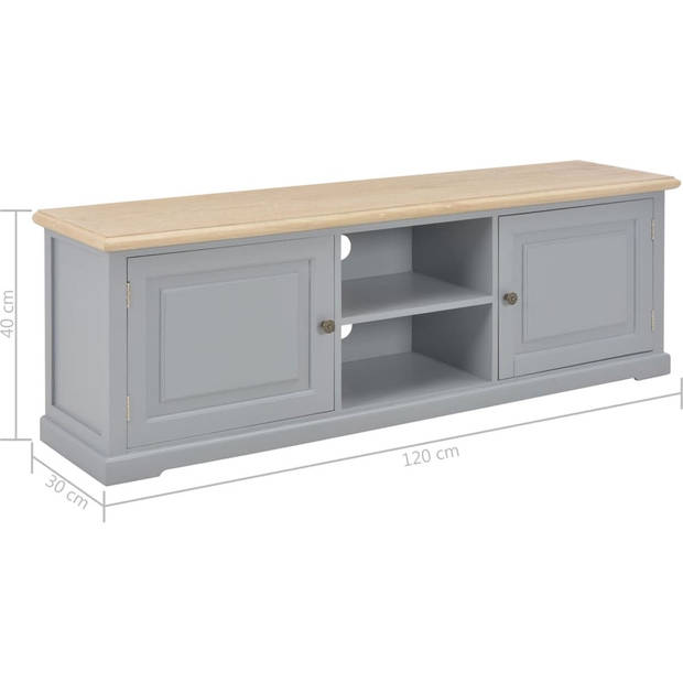 The Living Store TV-meubel - Grijs en houtkleur - 120 x 30 x 40 cm - Massief paulowniahout en MDF