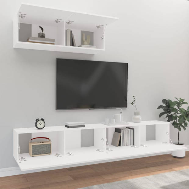 The Living Store TV-meubelset - wit - 100 x 30 x 30 cm - bewerkt hout - 3 stuks