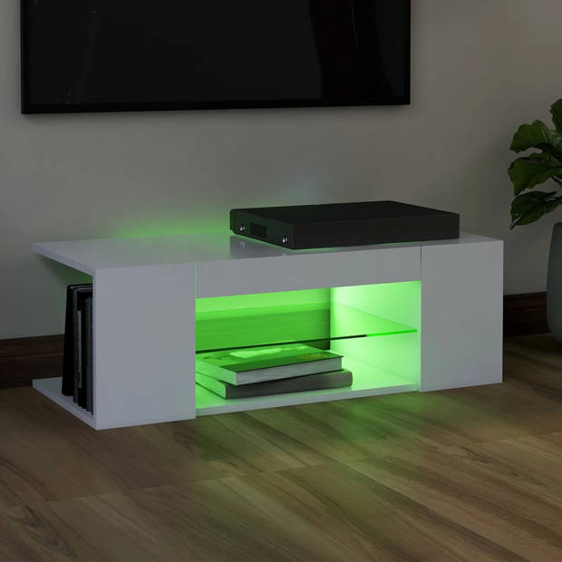 The Living Store TV-meubel Trendy LED-verlichting - Hifi-kast - 90x39x30 cm - Wit