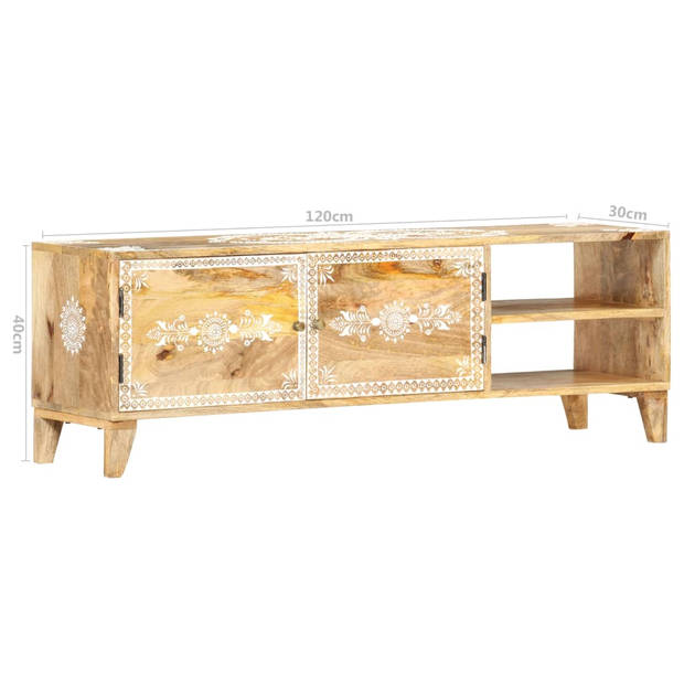 The Living Store Retro Houten TV-Meubel - 120x30x40 cm - Handgeschilderd - Massief Mangohout