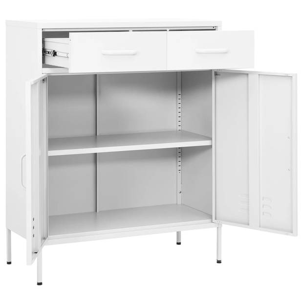 The Living Store Opbergkast - Stalen kast - Wit - 80 x 35 x 101.5 cm - 2 deurtjes - 2 lades - Draagvermogen 100 kg