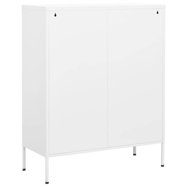 The Living Store Opbergkast - Stalen kast - Wit - 80 x 35 x 101.5 cm - 2 deurtjes - 2 lades - Draagvermogen 100 kg