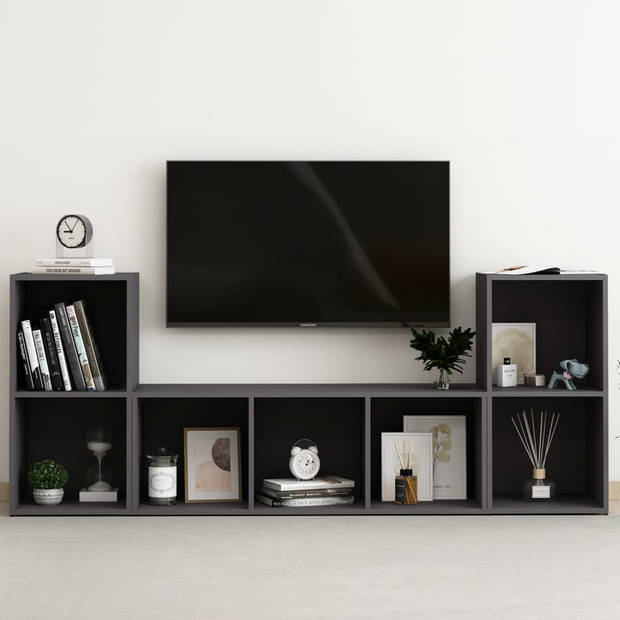 The Living Store Televisiemeubelset - Klassiek - Grijs - Spaanplaat - 2x 72x35x36.5cm - 1x 107x35x37cm