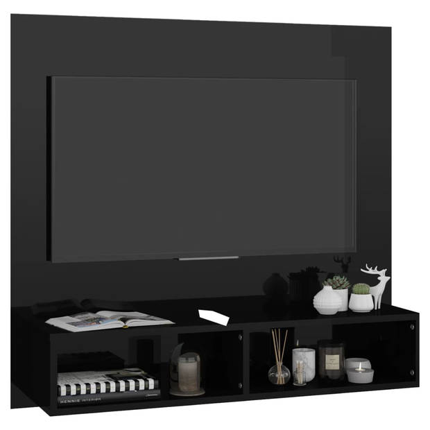 The Living Store TV-wandmeubel - Spaanplaat - 102x23.5x90 cm - Hoogglans zwart