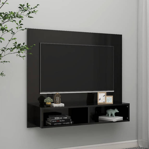 The Living Store TV-wandmeubel - Spaanplaat - 102x23.5x90 cm - Hoogglans zwart