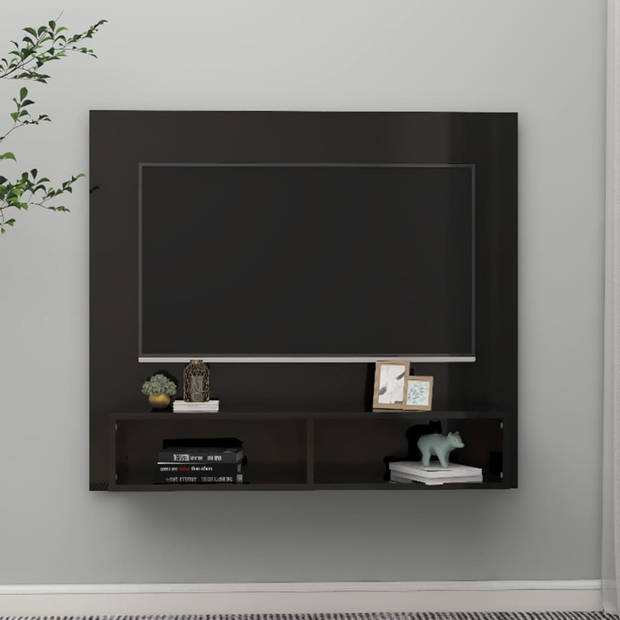 The Living Store TV-wandmeubel - Spaanplaat - 102x23.5x90 cm - Hoogglans zwart