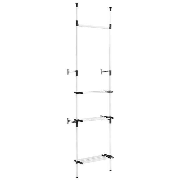 The Living Store Telescopisch Kledingrek - Opbergrek - 70-115 x 40 x 250-300 cm - Zilver/Zwart - Aluminium