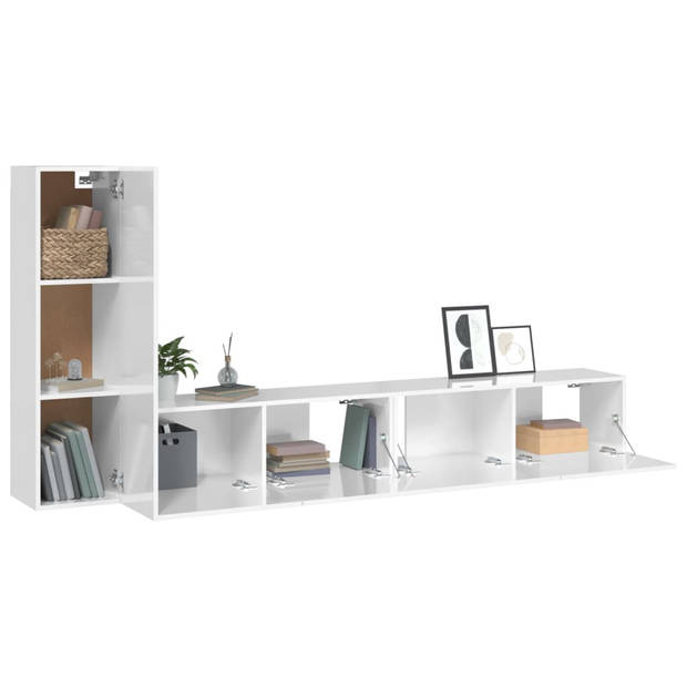 The Living Store TV-meubelset - Hoogglans wit - 2x 100x30x30 cm + 1x 30.5x30x110 cm