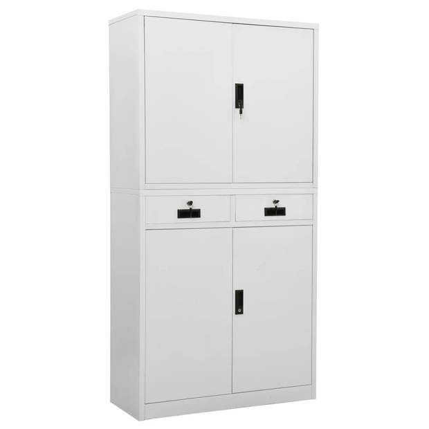 The Living Store Archiefkast - Staal - 90 x 40 x 180 cm - Lichtgrijs - 3 verstelbare schappen - 2 lades