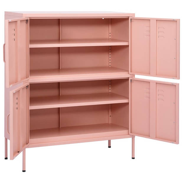 The Living Store Stalen Kast - Opbergkast - 80 x 35 x 101.5 cm - Roze - Met 4 deuren