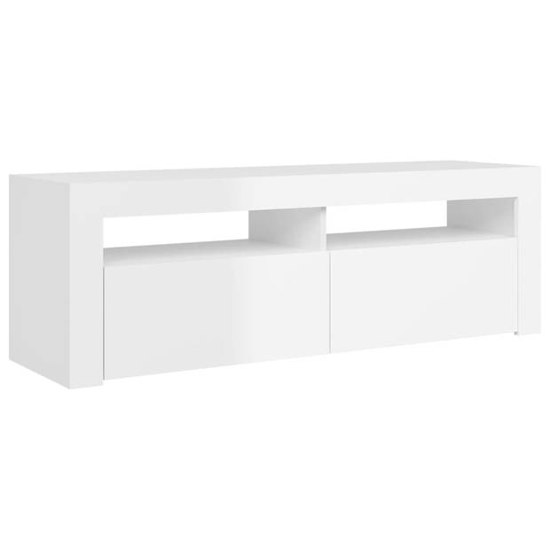 The Living Store TV-meubel - hifi-kast - hoogglans wit - 120x35x40cm - met RGB LED-verlichting