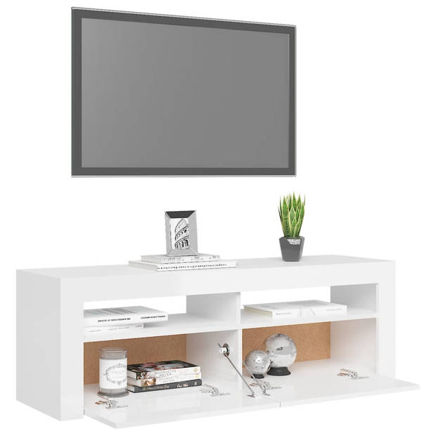 The Living Store TV-meubel - hifi-kast - hoogglans wit - 120x35x40cm - met RGB LED-verlichting