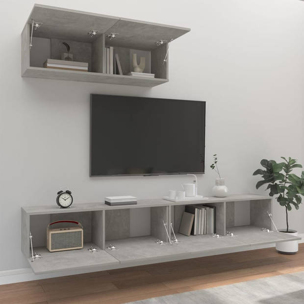 The Living Store TV-meubelset - betongrijs - 100 x 30 x 30 cm - bewerkt hout