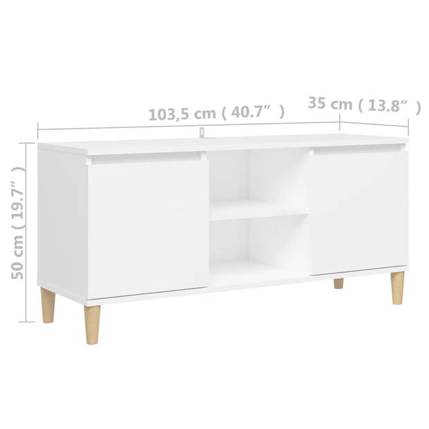 vidaXL Tv-meubel met massief houten poten 103,5x35x50 cm wit