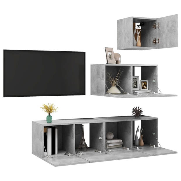 The Living Store Hangende tv-kastenset - Spaanplaat - Betongrijs - 30.5 x 30 x 30 cm - 60 x 30 x 30 cm - Montage