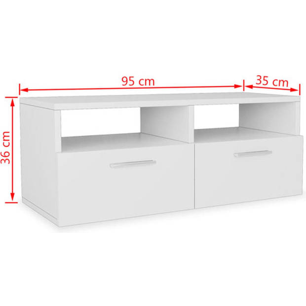 The Living Store Tv-kasten - Spaanplaat - 95 x 35 x 36 cm - Matwit - Set van 2