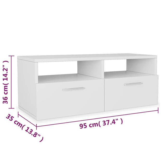 The Living Store Tv-kasten - Spaanplaat - 95 x 35 x 36 cm - Matwit - Set van 2