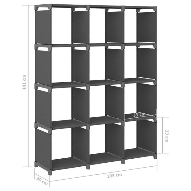 The Living Store Vakkenkast - Opbergkast - Grijs - Stof en Staal - 103x30x141 cm