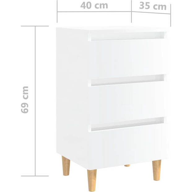 The Living Store Bedkastje - Scandinavisch design - 3 lades - Hoogglans wit - 40 x 35 x 69 cm