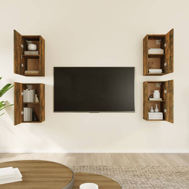 The Living Store Hangende TV-meubelen - Moderne Stijl - 30.5 x 30 x 60 cm - Gerookt eiken