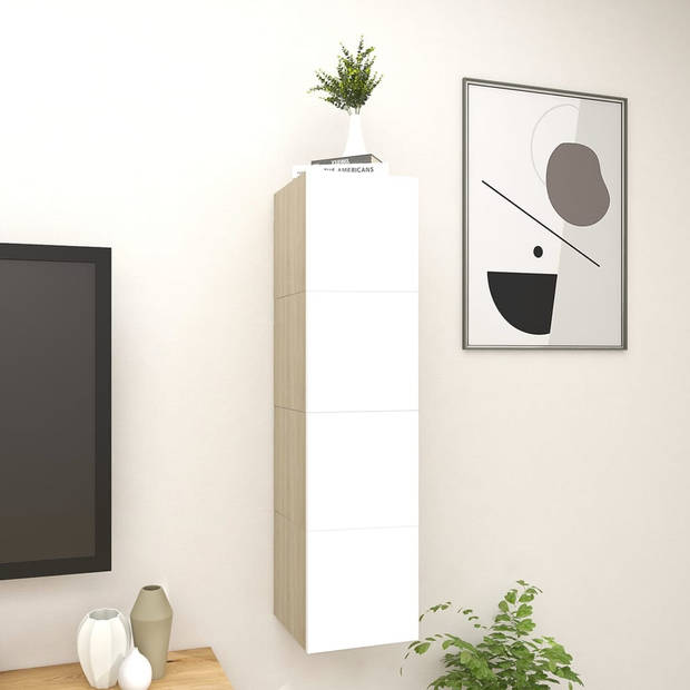 The Living Store TV-meubelset Trendy en praktisch - 30.5 x 30 x 30 cm - Wit en sonoma eiken - Montage vereist